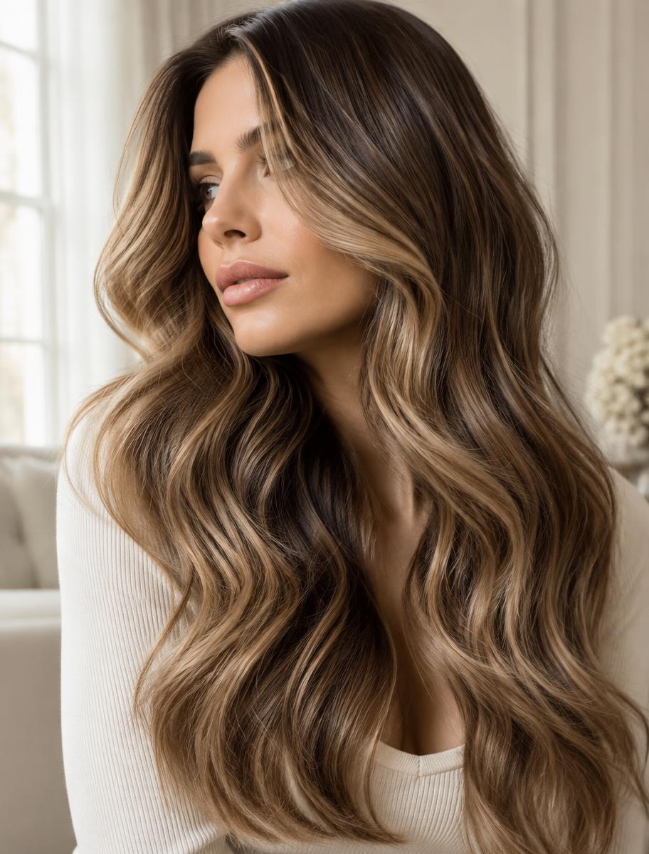 Warm caramel balayage waves