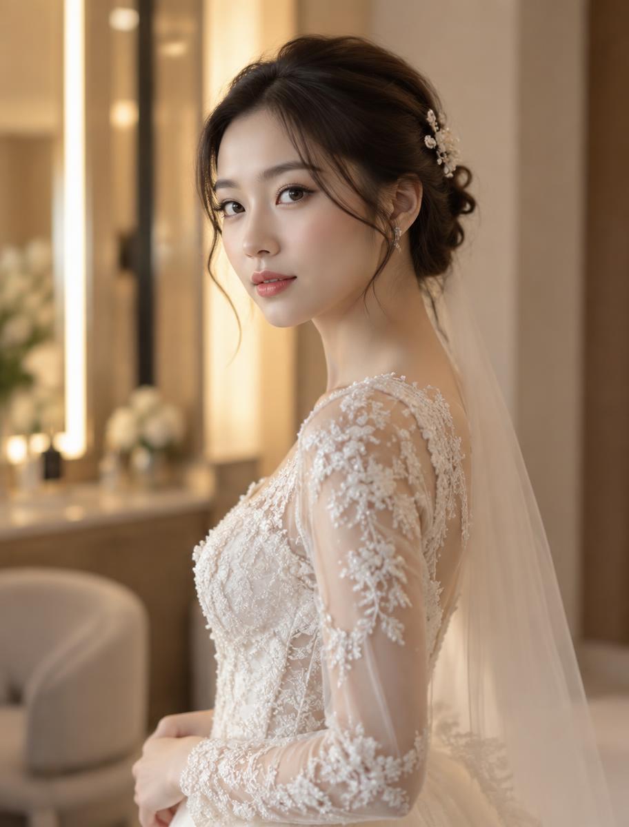 Bridal updo with delicate pins