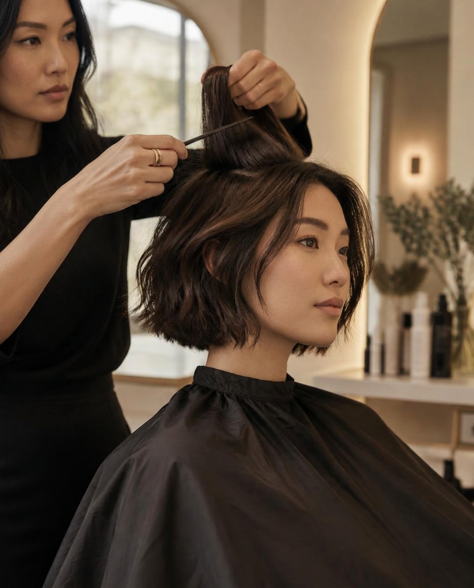 Client with softly styled, healthy hair at Sara Hair Salon