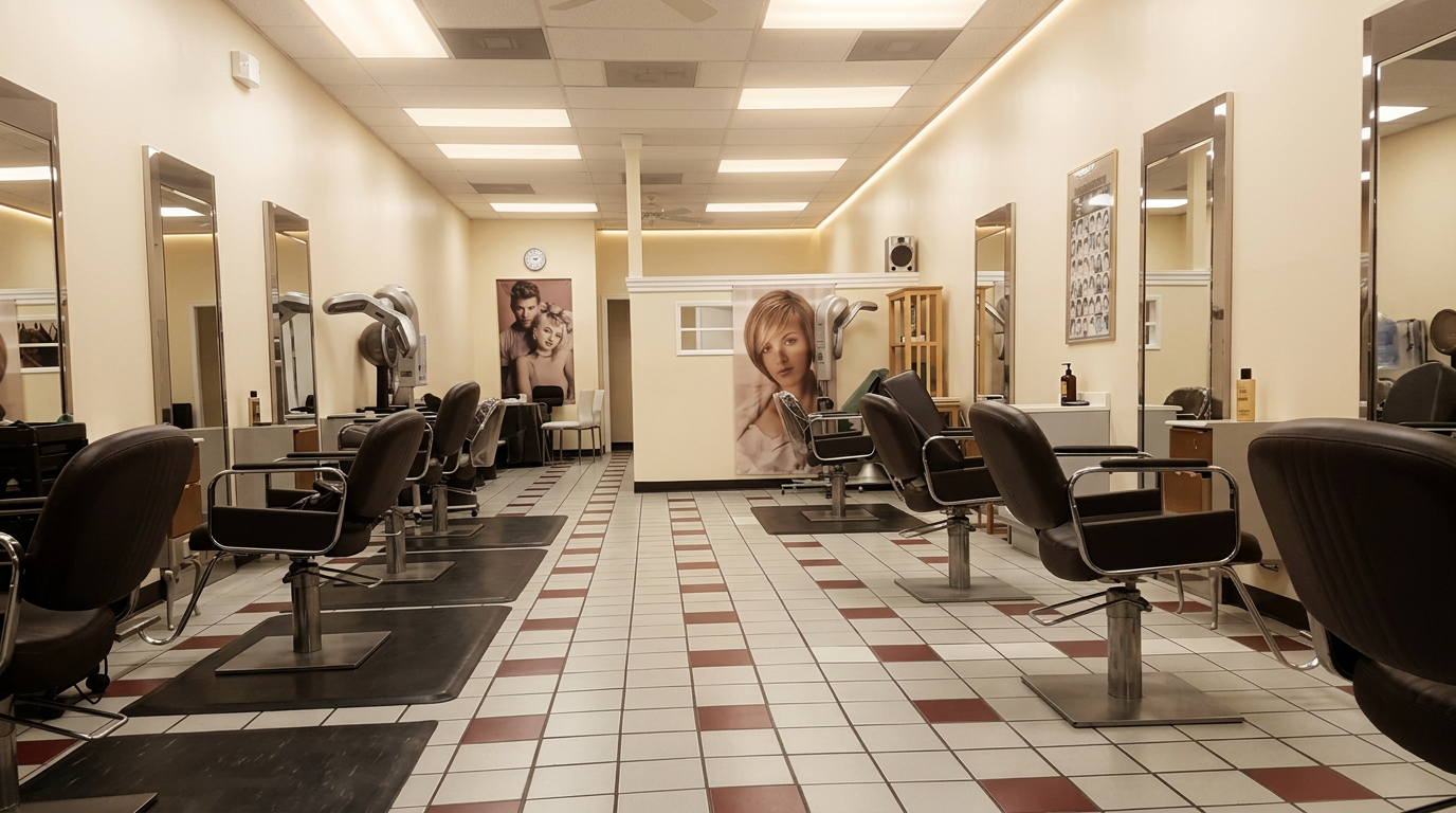 Styling stations and mirrors inside Sara Hair Salon